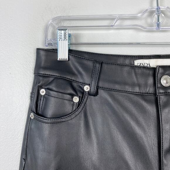 Zara Full Length Faux the '90s Leather Pants in Black High Waist Straight Leg 4 - Picture 4 of 11